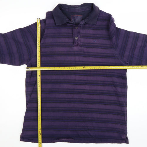 Marks and Spencer Men's Purple Striped Long Sleeve Polo Shirt Size L