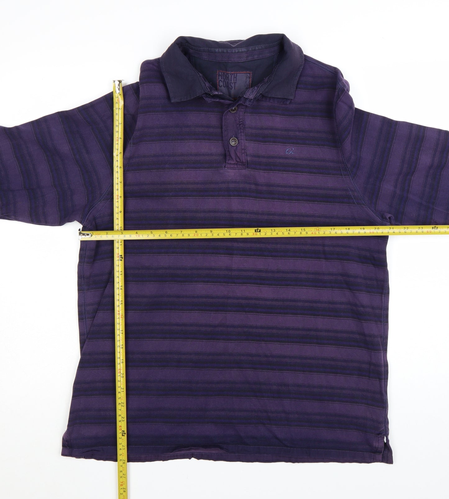 Marks and Spencer Men's Purple Striped Long Sleeve Polo Shirt Size L