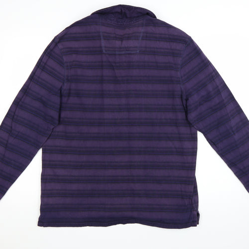 Marks and Spencer Men's Purple Striped Long Sleeve Polo Shirt Size L