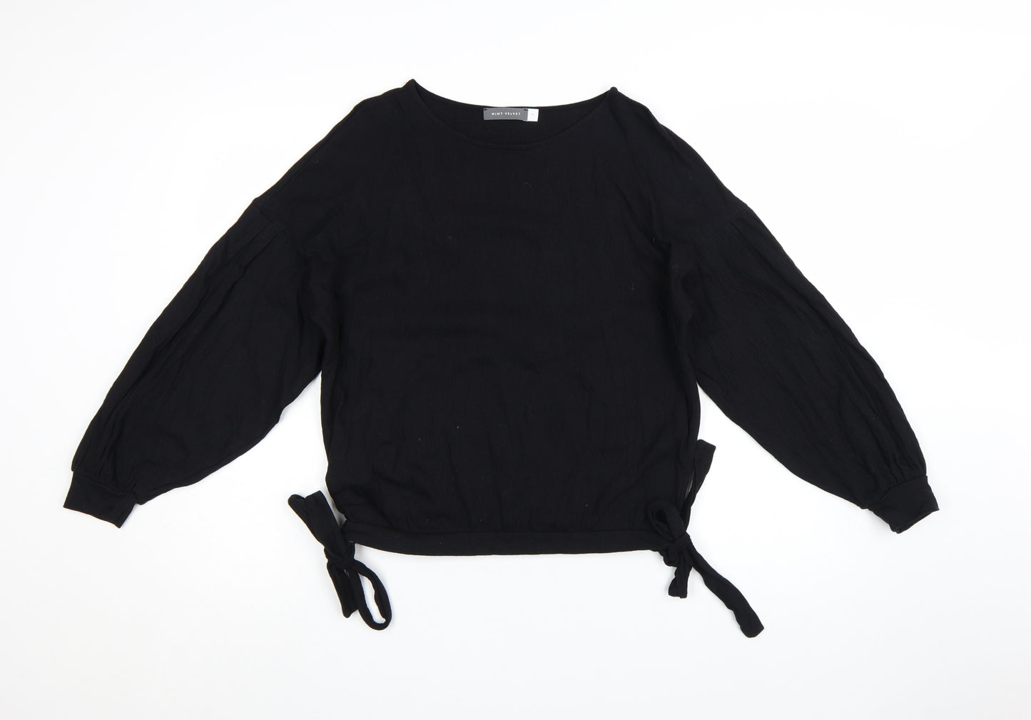 Mint Velvet Womens Black Long Sleeve Tie Hem Blouse Size M