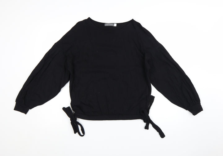 Mint Velvet Womens Black Long Sleeve Tie Hem Blouse Size M