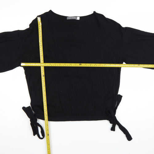 Mint Velvet Womens Black Long Sleeve Tie Hem Blouse Size M