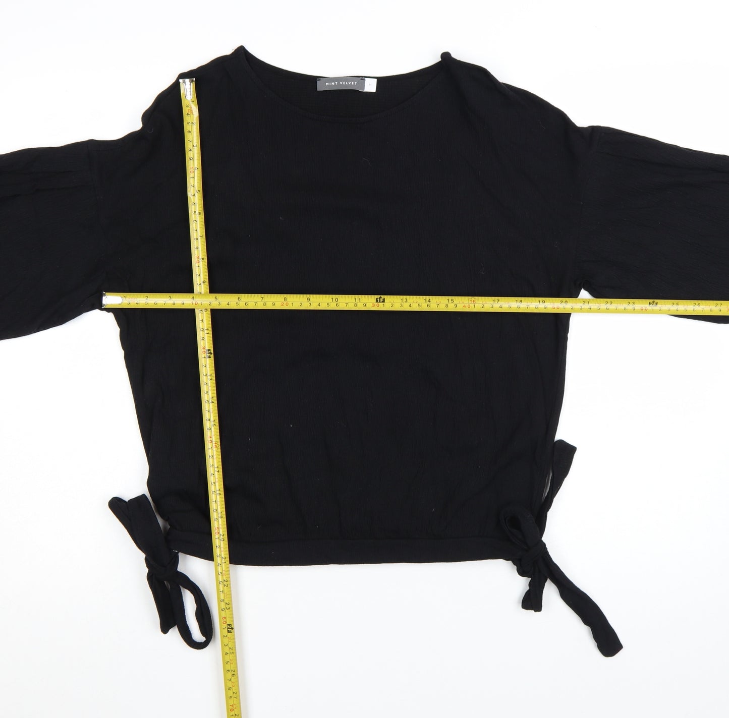Mint Velvet Womens Black Long Sleeve Tie Hem Blouse Size M