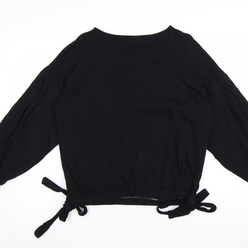 Mint Velvet Womens Black Long Sleeve Tie Hem Blouse Size M
