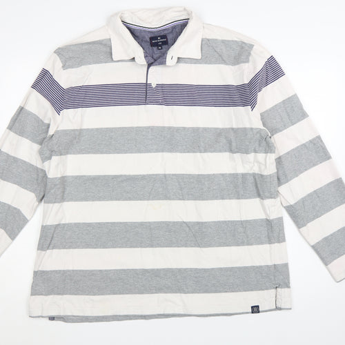 Marks and Spencer Blue Harbour Men's Grey Stripe Long Sleeve Polo 2XL