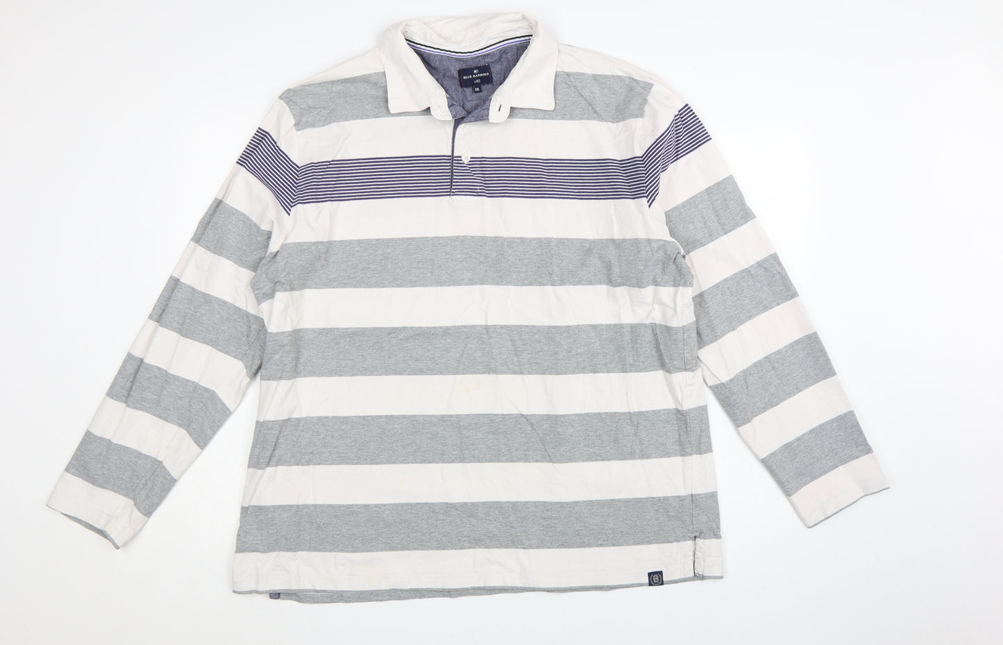 Marks and Spencer Blue Harbour Men's Grey Stripe Long Sleeve Polo 2XL