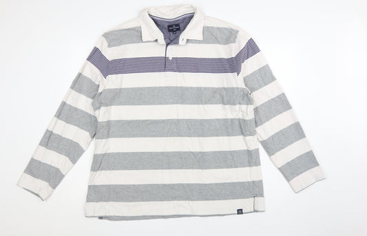 Marks and Spencer Blue Harbour Men's Grey Stripe Long Sleeve Polo 2XL