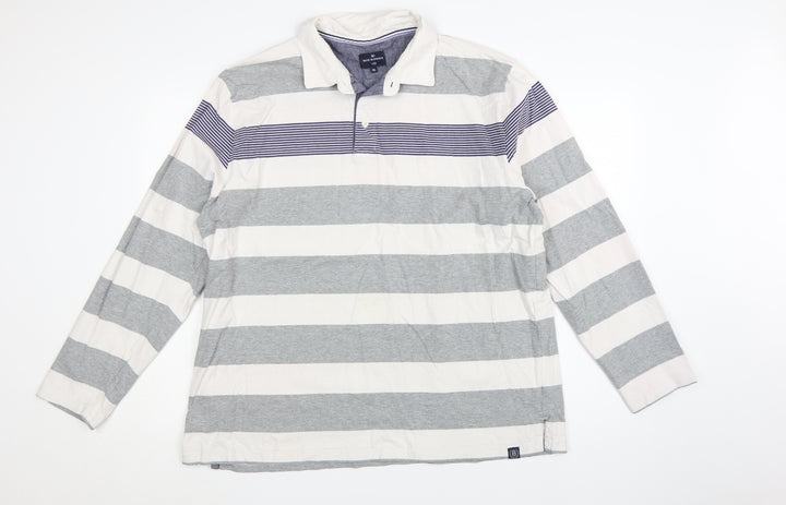 Marks and Spencer Blue Harbour Men's Grey Stripe Long Sleeve Polo 2XL