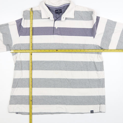 Marks and Spencer Blue Harbour Men's Grey Stripe Long Sleeve Polo 2XL
