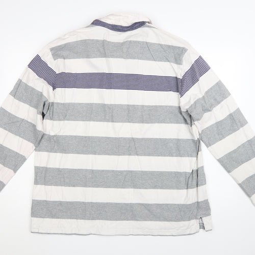 Marks and Spencer Blue Harbour Men's Grey Stripe Long Sleeve Polo 2XL