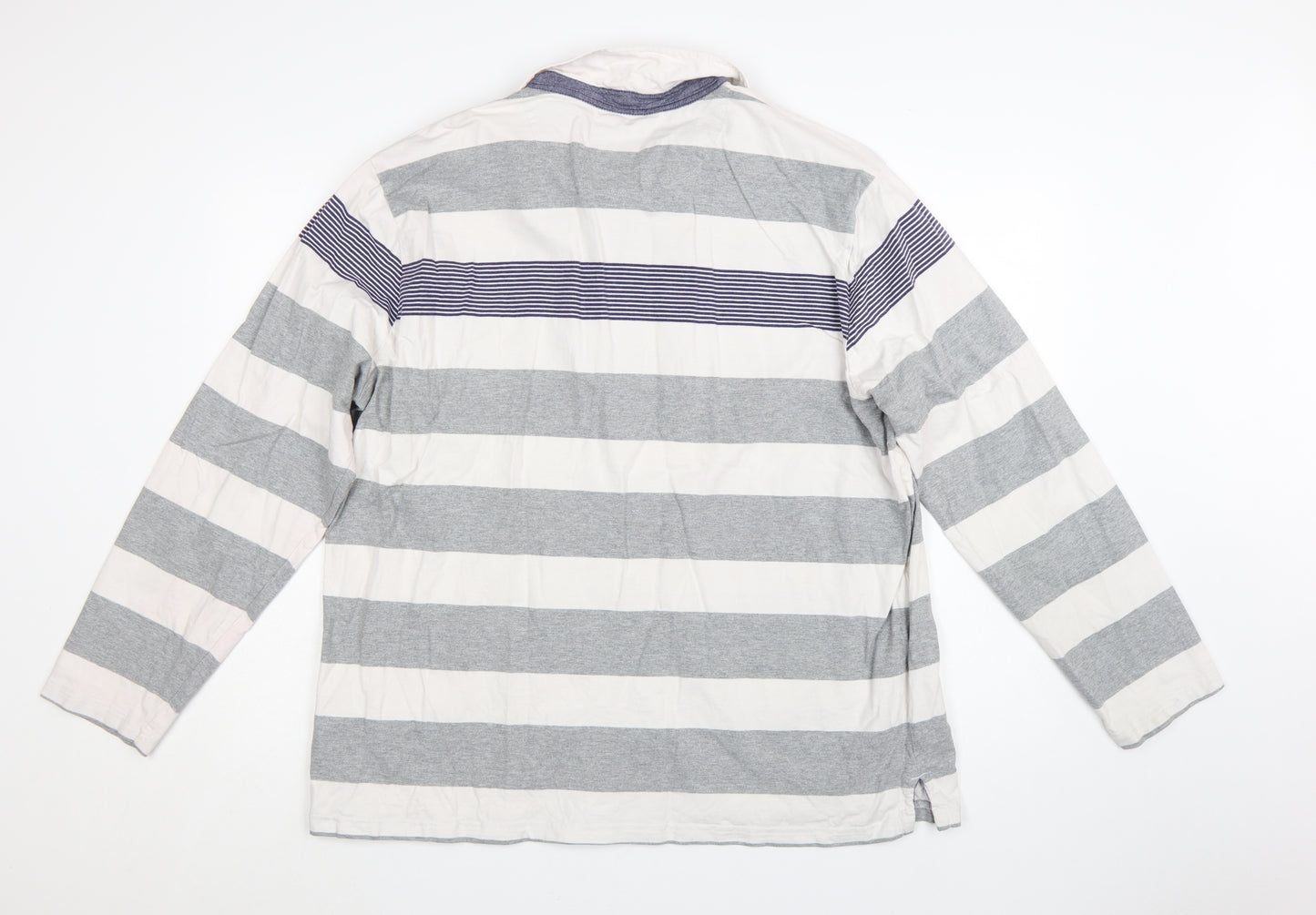 Marks and Spencer Blue Harbour Men's Grey Stripe Long Sleeve Polo 2XL
