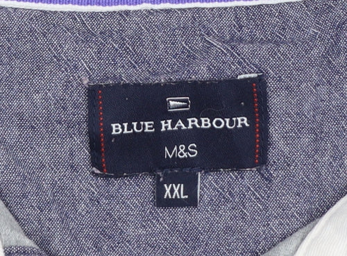 Marks and Spencer Blue Harbour Men's Grey Stripe Long Sleeve Polo 2XL