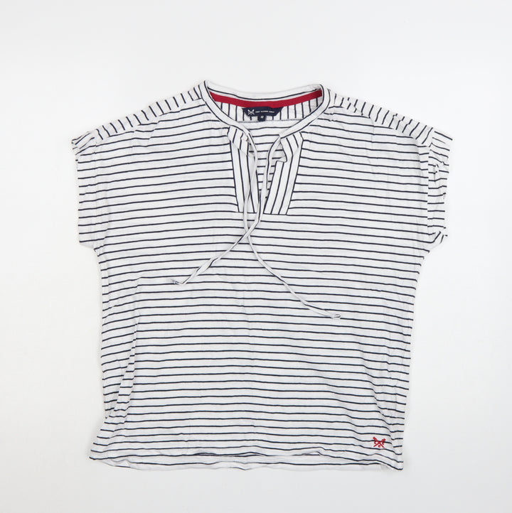 Crew Clothing Women's White Striped Jersey T-Shirt Size 12