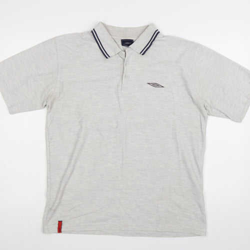 Umbro Men’s Grey Cotton Polo Shirt Size M Short Sleeve Casual
