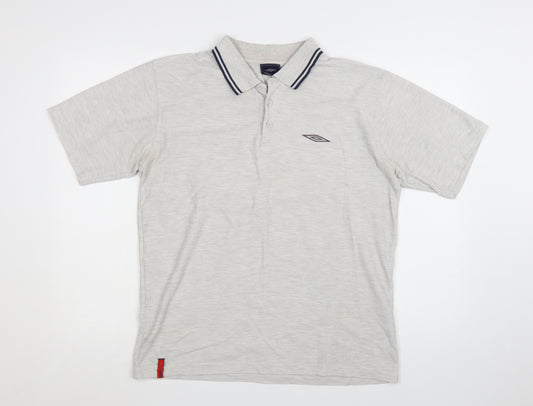Umbro Men’s Grey Cotton Polo Shirt Size M Short Sleeve Casual