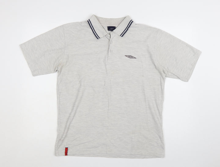 Umbro Men’s Grey Cotton Polo Shirt Size M Short Sleeve Casual