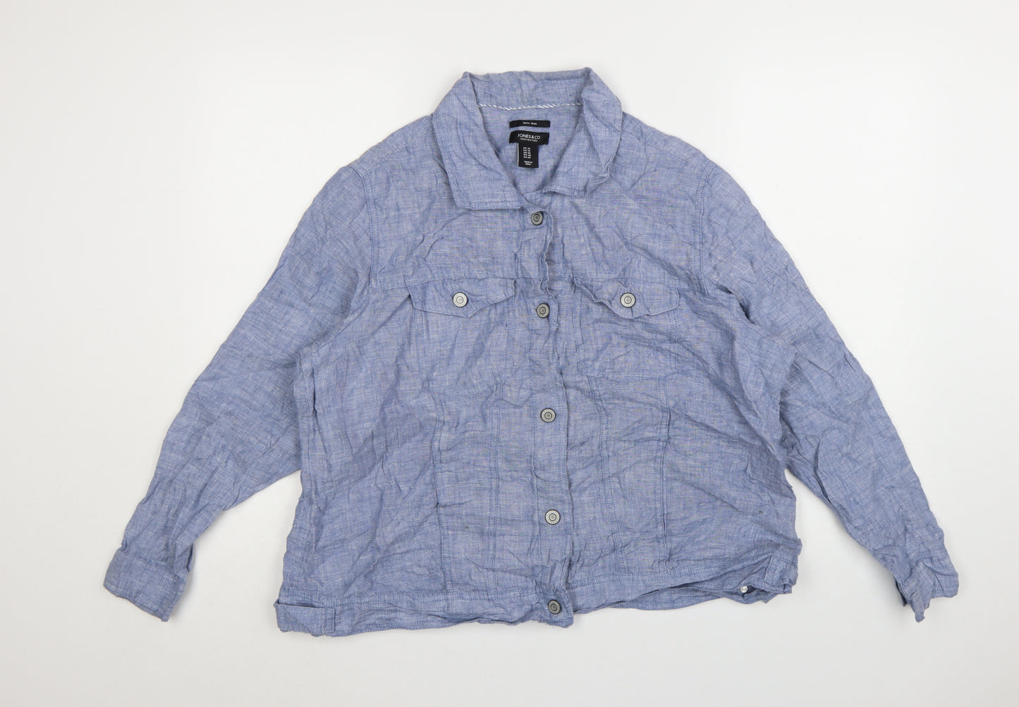 Jones & Co Women Blue Linen Basic Jacket Size 20 Lightweight