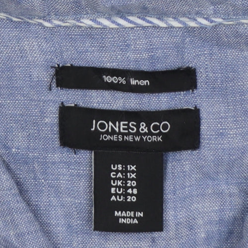 Jones & Co Women Blue Linen Basic Jacket Size 20 Lightweight