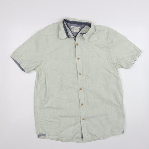 White Stuff Men's Sea Green Classic Fit Cotton Short Sleeve Shirt M