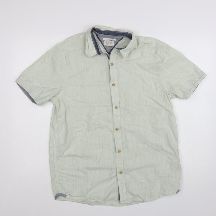 White Stuff Men's Sea Green Classic Fit Cotton Short Sleeve Shirt M