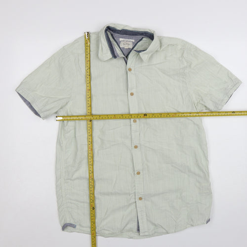 White Stuff Men's Sea Green Classic Fit Cotton Short Sleeve Shirt M