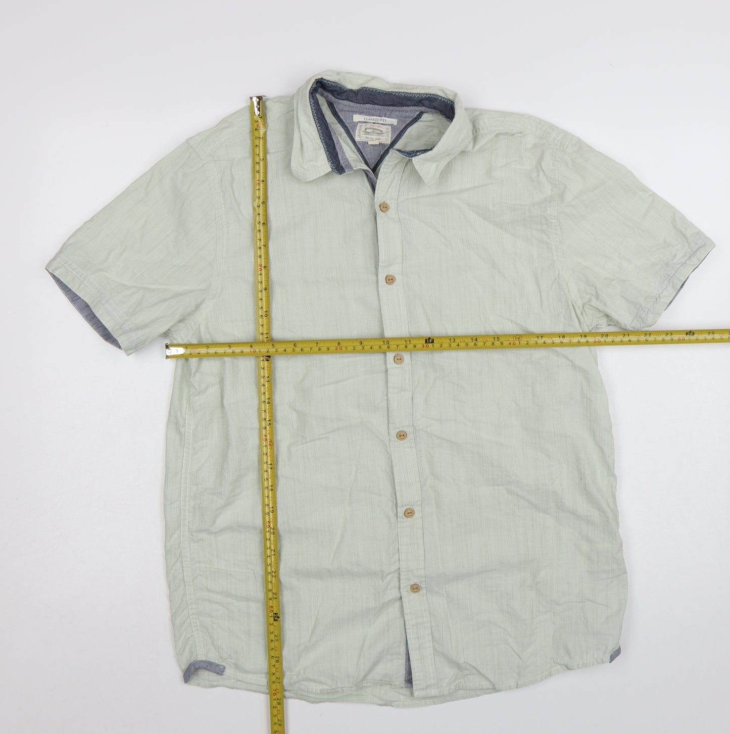 White Stuff Men's Sea Green Classic Fit Cotton Short Sleeve Shirt M