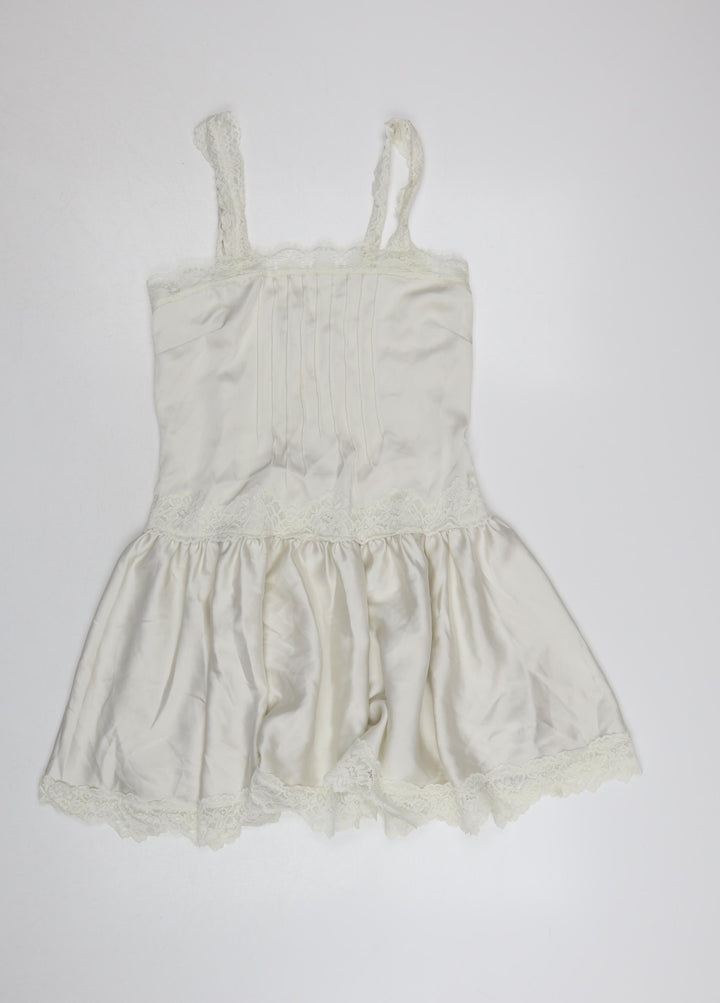 Marks and Spencer Women Ivory Size 6 Lace Trim Satin Slip Dress