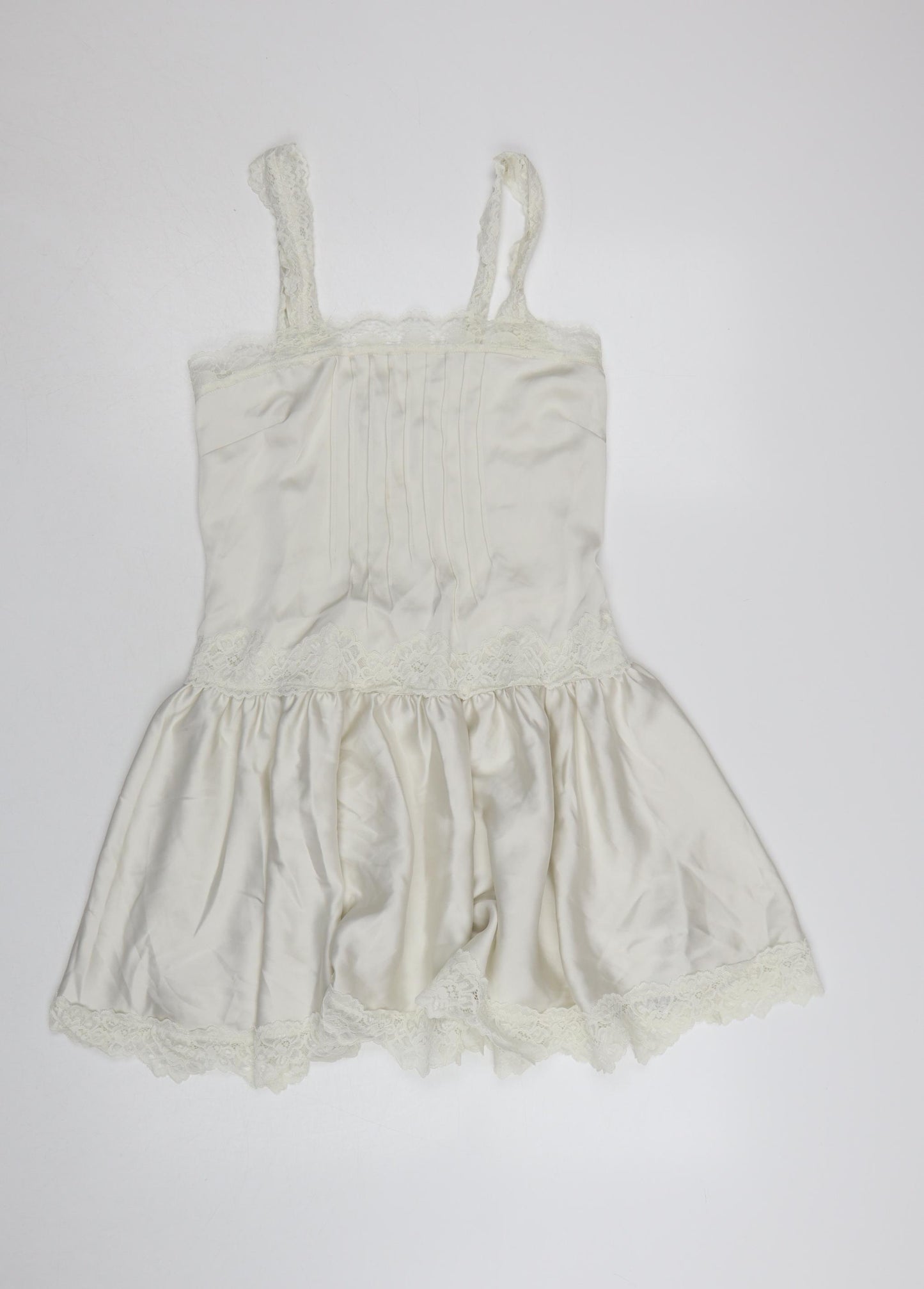 Marks and Spencer Women Ivory Size 6 Lace Trim Satin Slip Dress