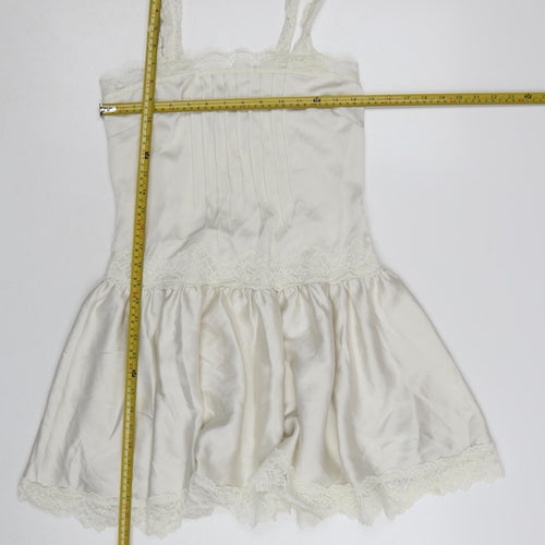 Marks and Spencer Women Ivory Size 6 Lace Trim Satin Slip Dress