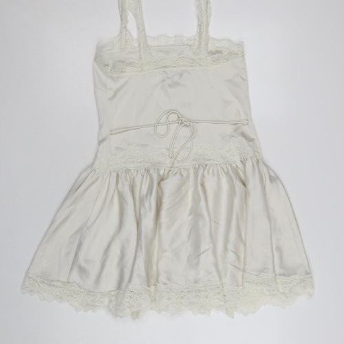 Marks and Spencer Women Ivory Size 6 Lace Trim Satin Slip Dress