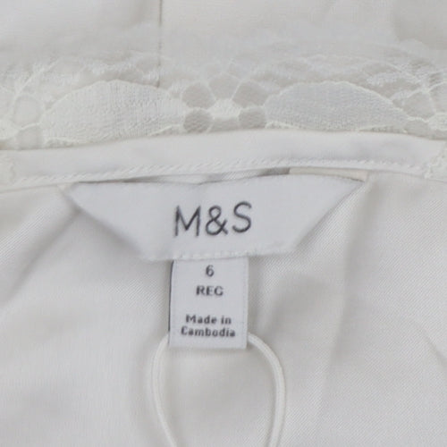 Marks and Spencer Women Ivory Size 6 Lace Trim Satin Slip Dress