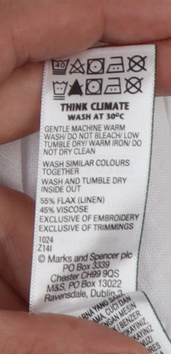 Marks and Spencer Women’s White Linen Blend Embroidered Tie Front Sleeveless Tunic Blouse Size 16