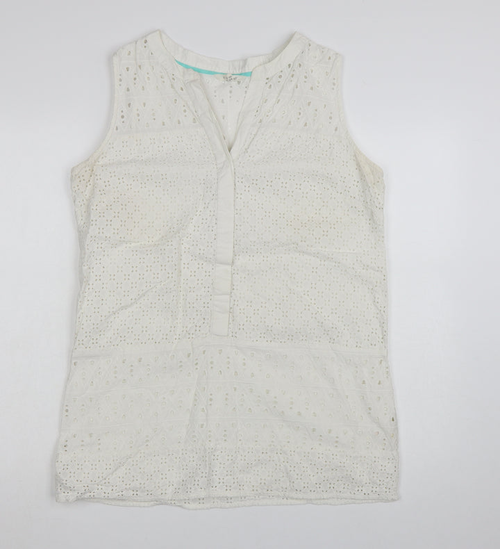 White Stuff Women's White Cotton Sleeveless Shift Dress UK 14