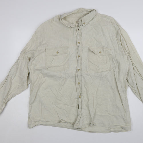 RPS Men's Beige Linen Long Sleeve Button-Up Shirt Size L