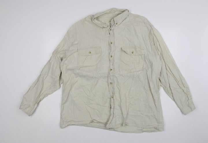 RPS Men's Beige Linen Long Sleeve Button-Up Shirt Size L