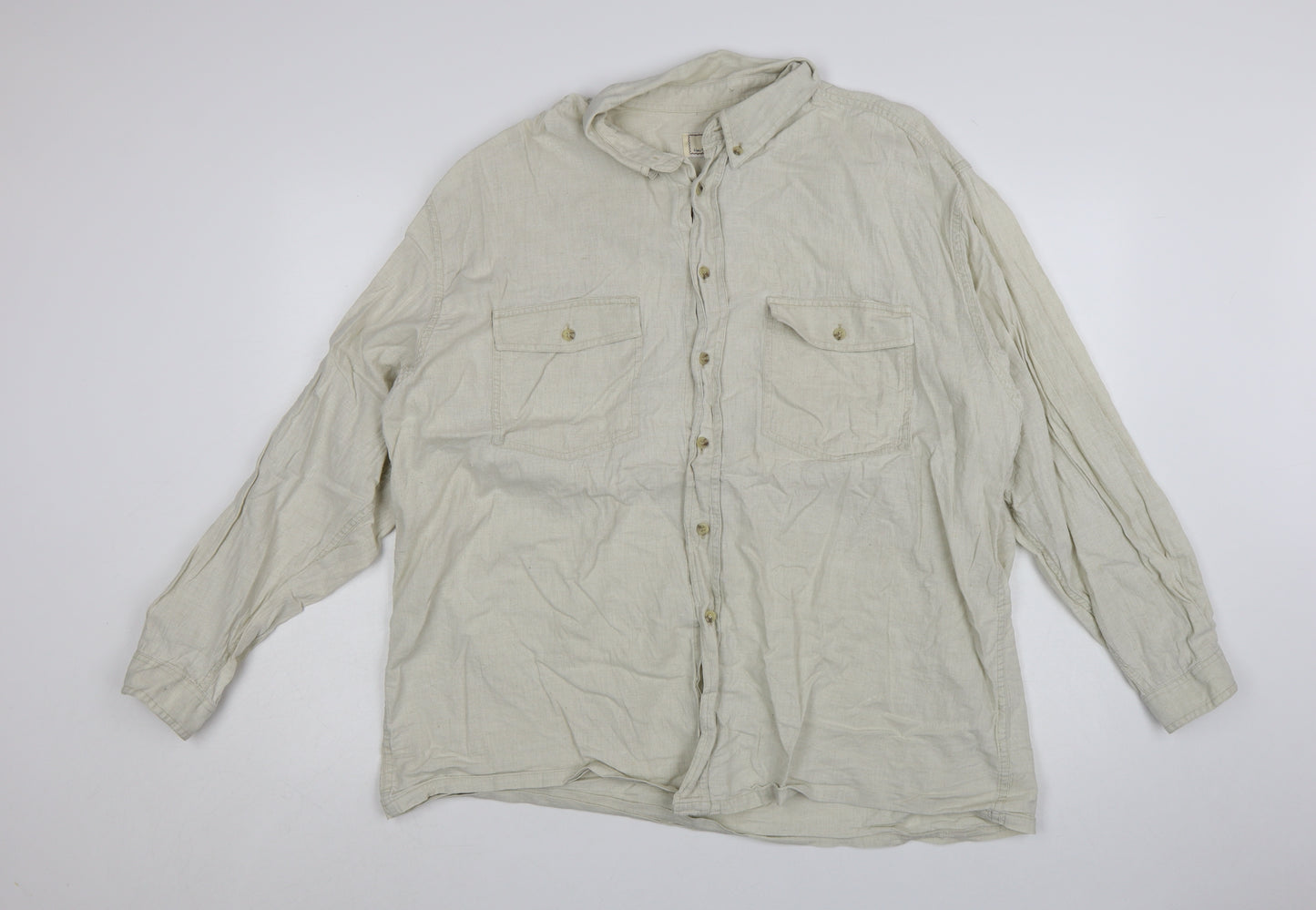 RPS Men's Beige Linen Long Sleeve Button-Up Shirt Size L