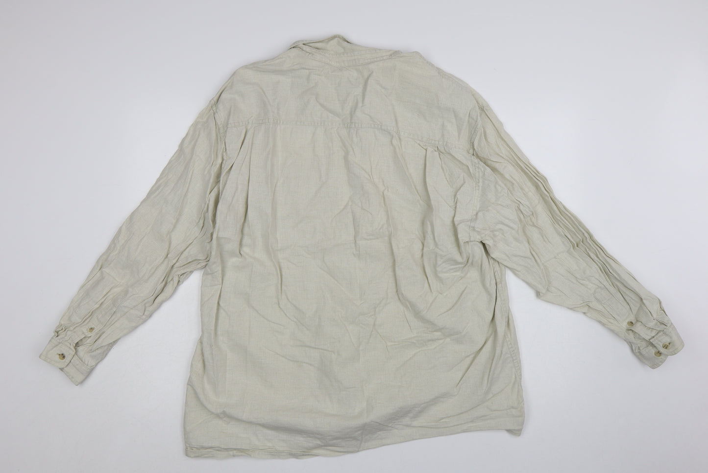 RPS Men's Beige Linen Long Sleeve Button-Up Shirt Size L