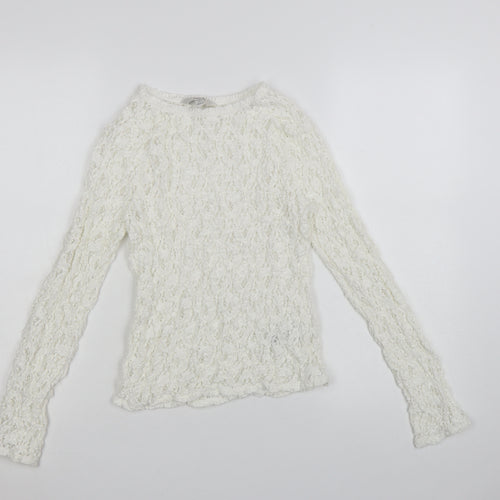 Marks and Spencer Women's White Long Sleeve Lace Cotton Blend Top Size 8