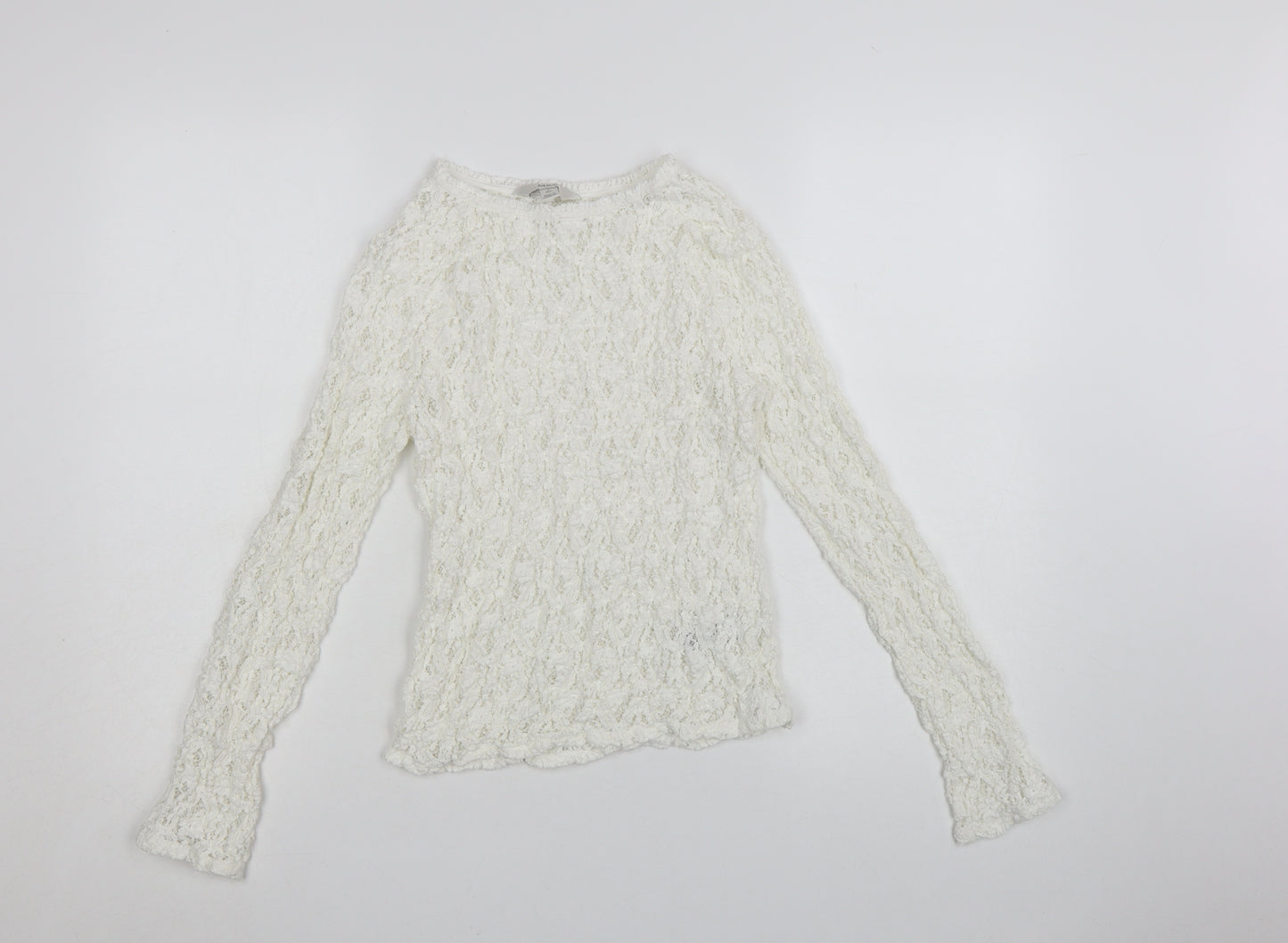 Marks and Spencer Women's White Long Sleeve Lace Cotton Blend Top Size 8
