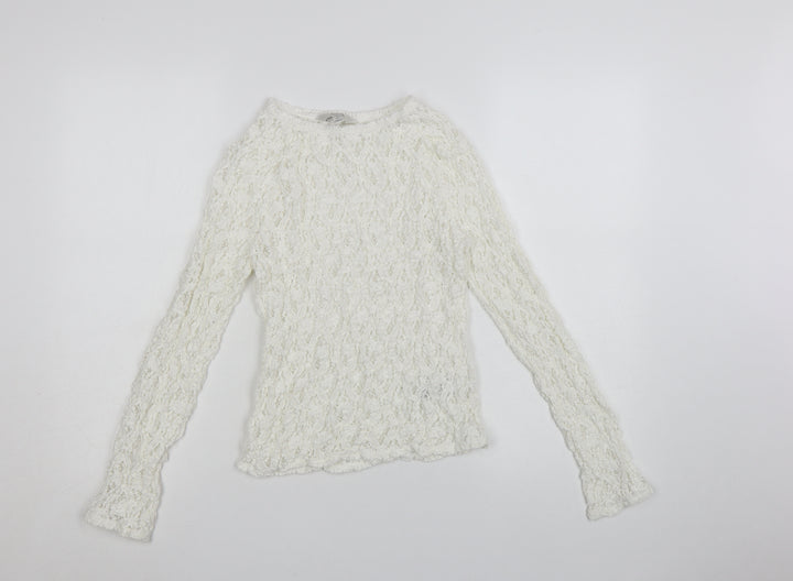 Marks and Spencer Women's White Long Sleeve Lace Cotton Blend Top Size 8