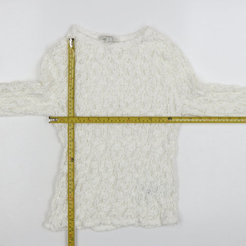 Marks and Spencer Women's White Long Sleeve Lace Cotton Blend Top Size 8