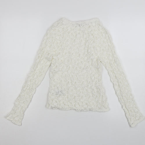Marks and Spencer Women's White Long Sleeve Lace Cotton Blend Top Size 8