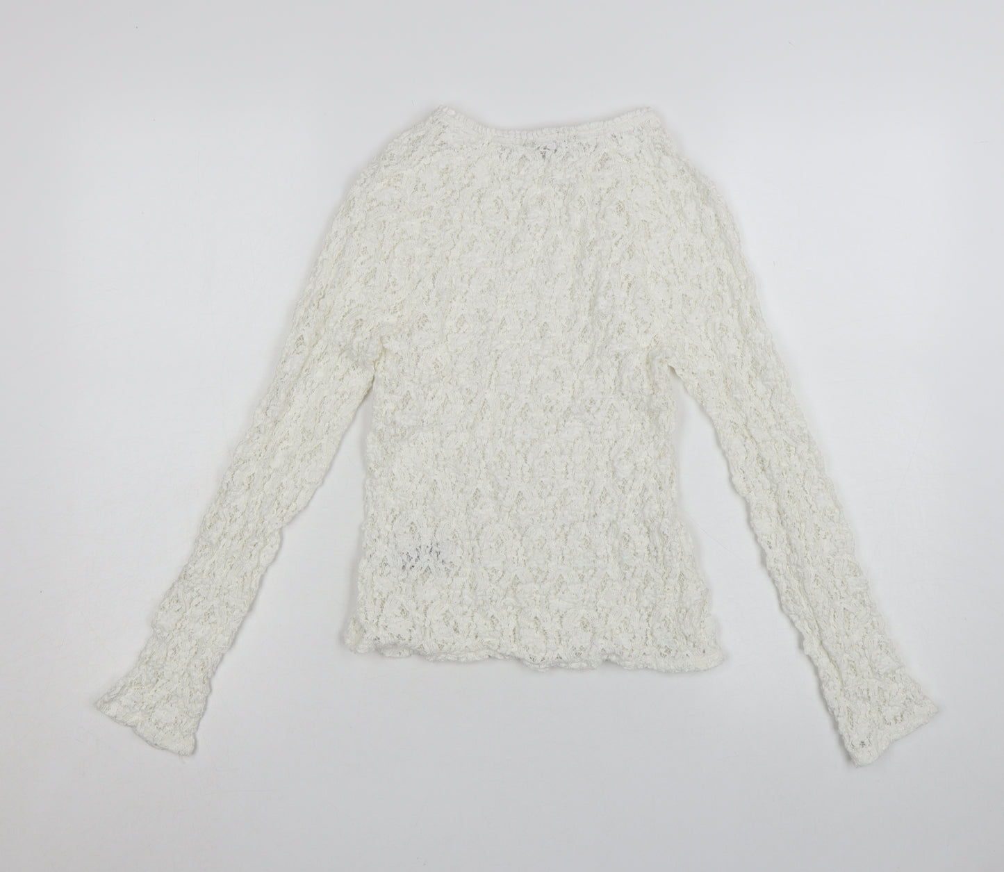 Marks and Spencer Women's White Long Sleeve Lace Cotton Blend Top Size 8