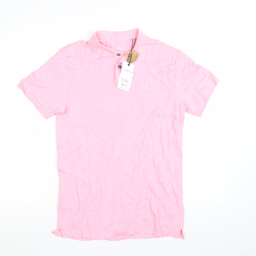 Next Men's Pink Short Sleeve Cotton Polo Shirt Size S