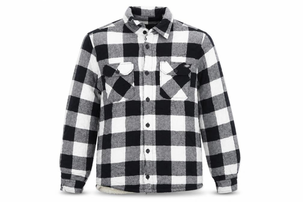 Front view of Dickies Men's Black Check Flannel Shirt Jacket Size Small