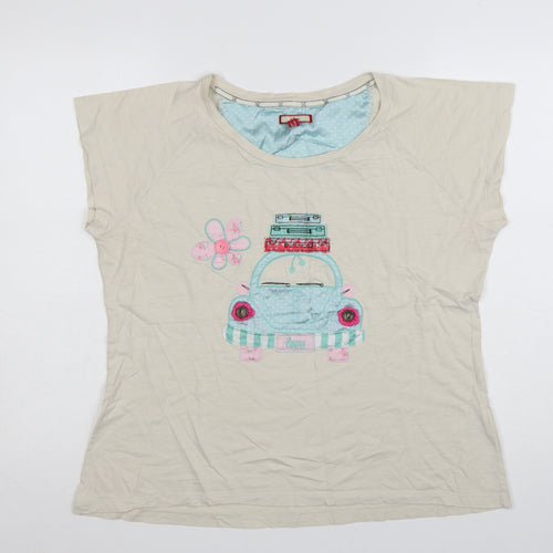 Joe Browns Womens Beige Embroidered Car T-Shirt Size 18 Cotton