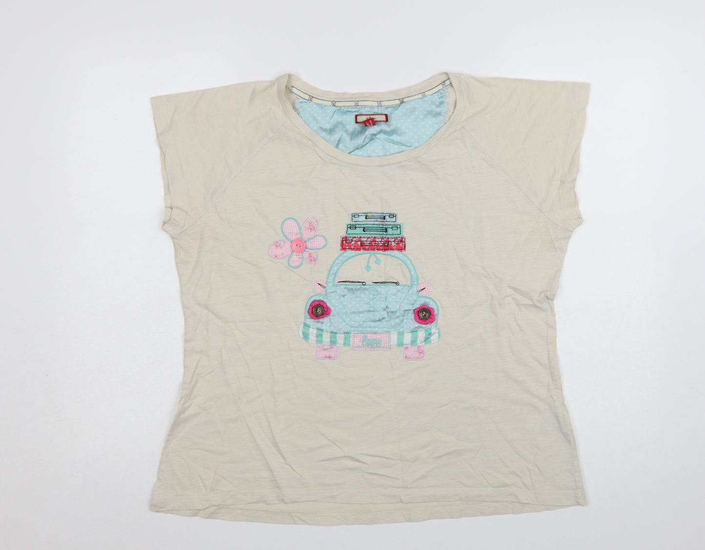 Joe Browns Womens Beige Embroidered Car T-Shirt Size 18 Cotton