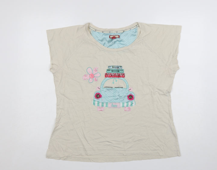 Joe Browns Womens Beige Embroidered Car T-Shirt Size 18 Cotton