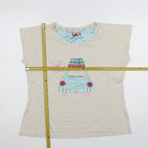 Joe Browns Womens Beige Embroidered Car T-Shirt Size 18 Cotton