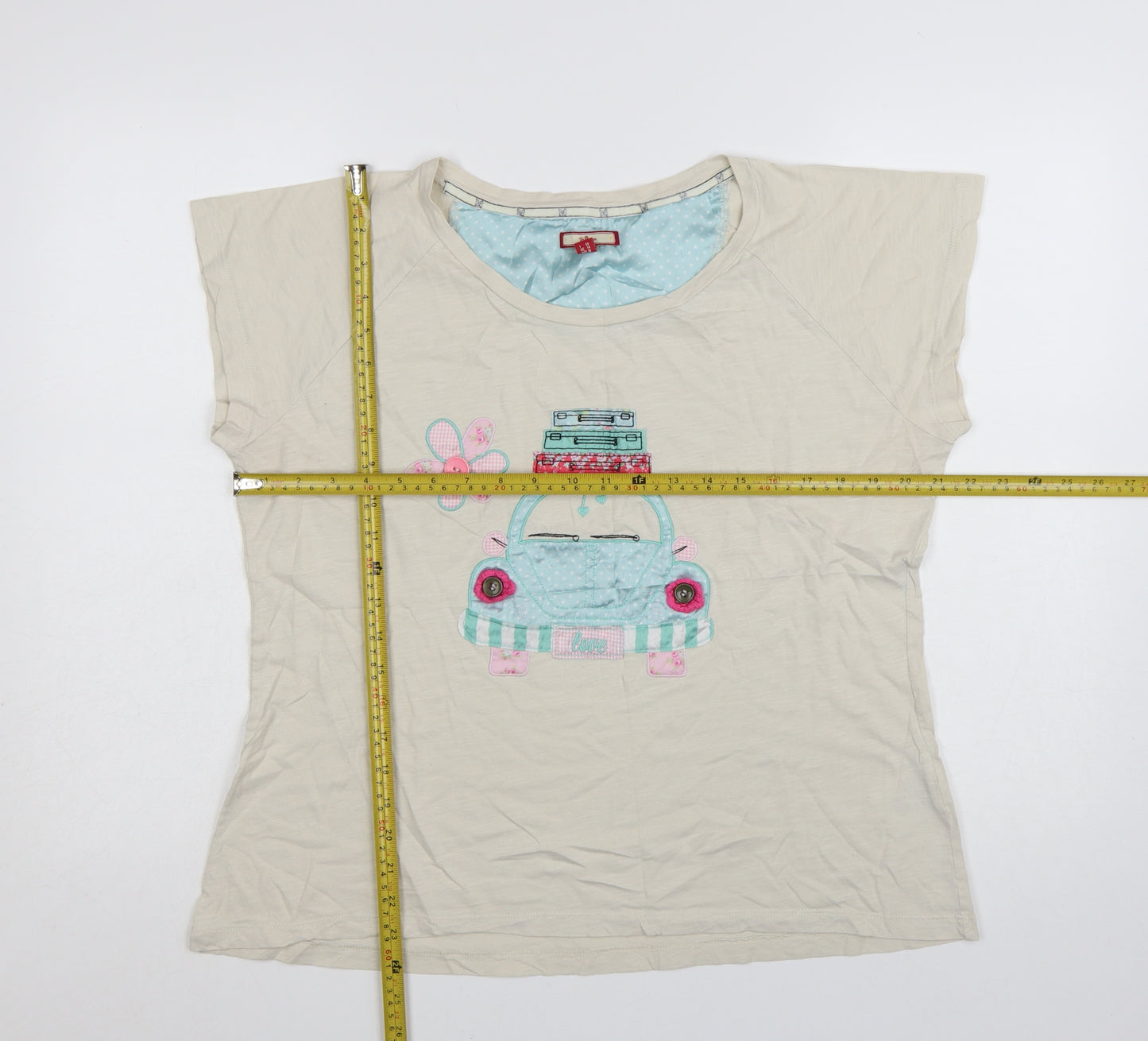 Joe Browns Womens Beige Embroidered Car T-Shirt Size 18 Cotton